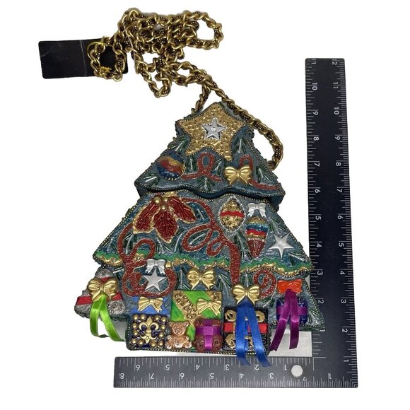 RARE Mary Frances 90's Christmas Tree Hard Shell Purse Handmade Bag Retired wTag - Picture 13 of 14